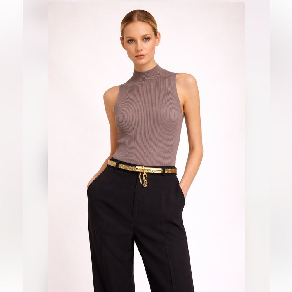 J. McLaughlin Adjustable Metallic Gold Thin Belt S/M NWOT